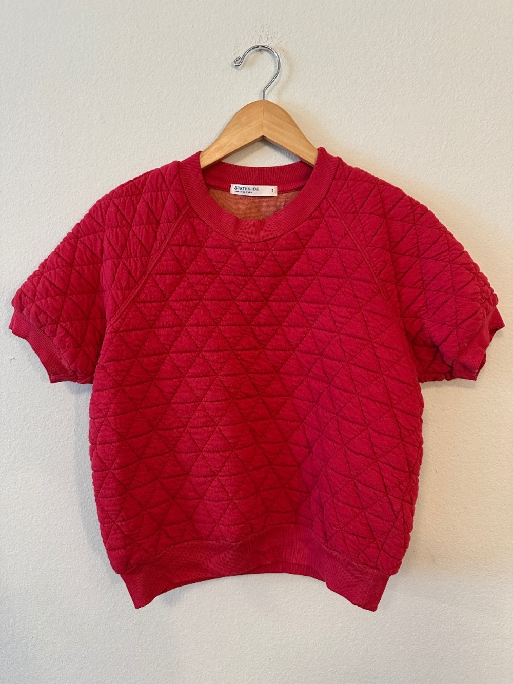 Stateside Berry Red Quilted Short Sleeve Sweatshirt 100% Cotton USA Womens S